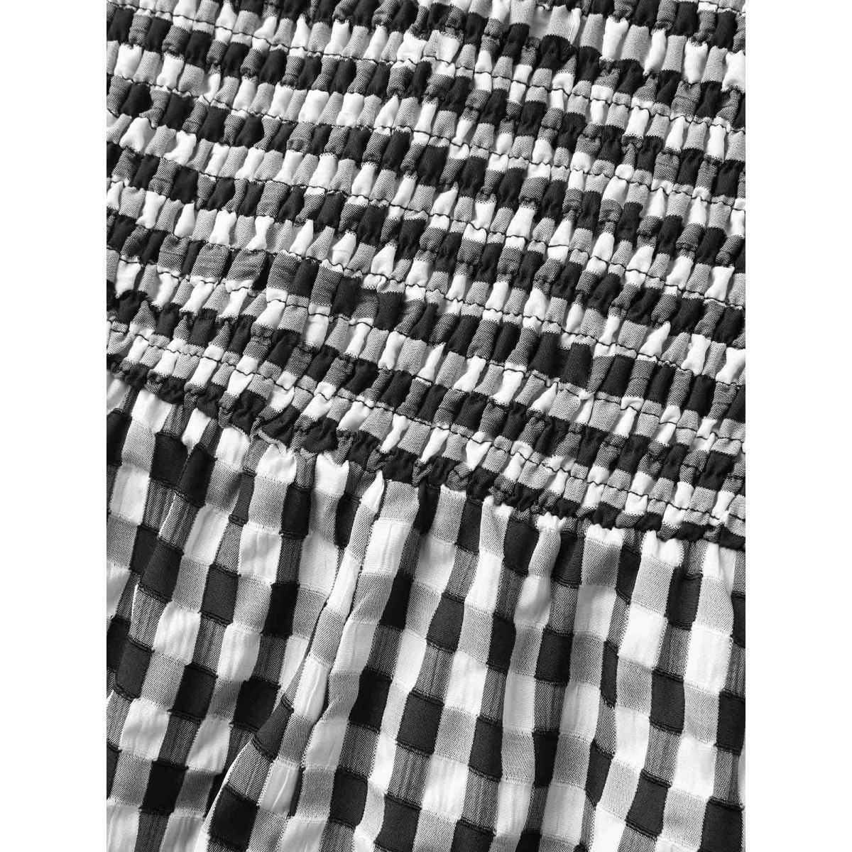 Plus Size Black Gingham Print Shirred Straight-Leg Jumpsuit Women Sleeveless U-neck Everyday-Casual Loose Jumpsuits BloomChic 22-24/3X Product Image
