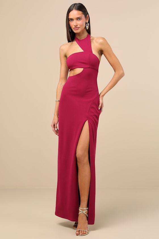 Sashia Magenta Sleeveless Asymmetrical Maxi Dress Product Image