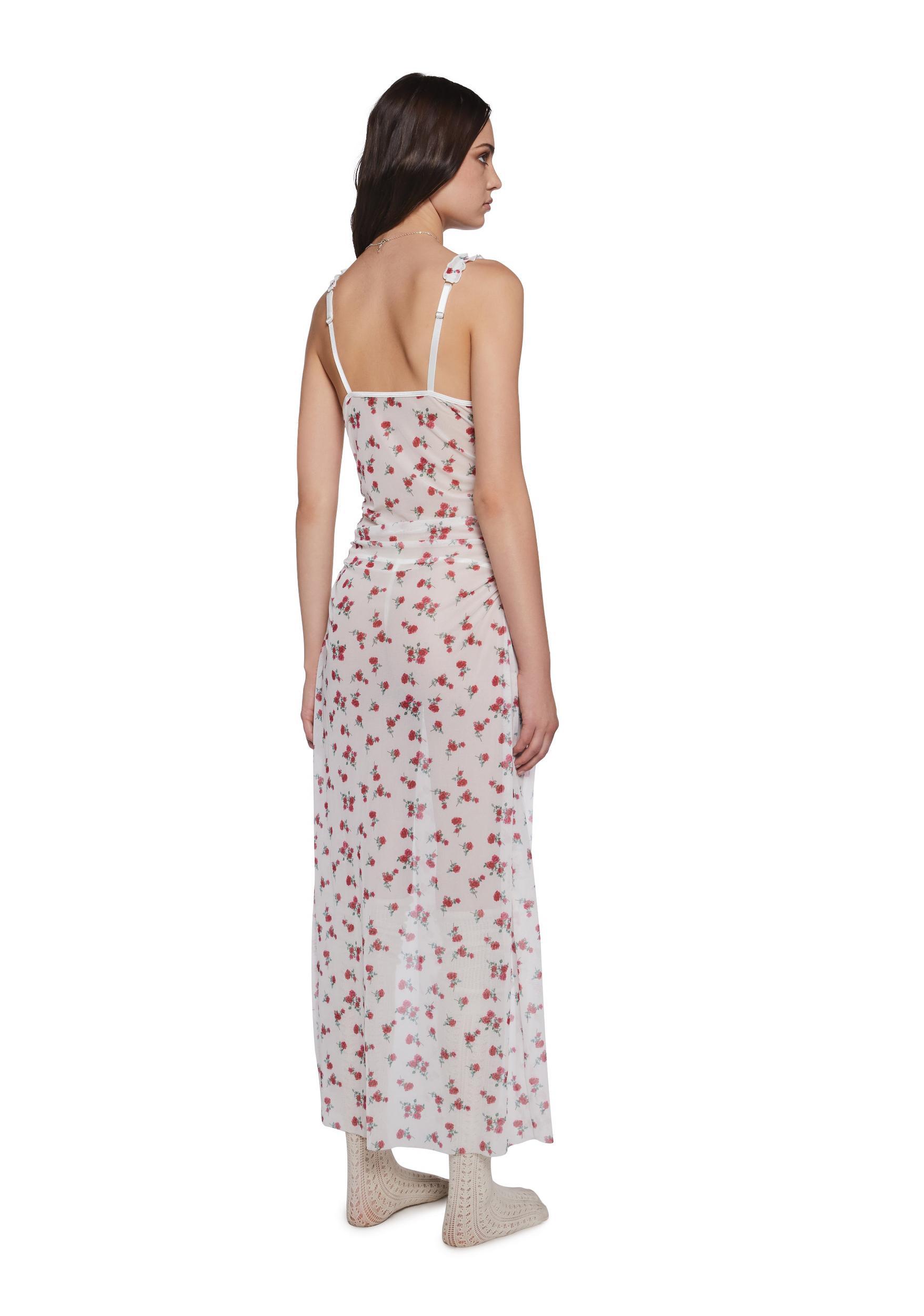 Womens Floral Print Nightdress And Thong Panty Lingerie Set - White Product Image