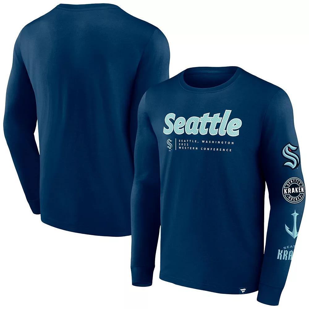 Men's Fanatics Branded Deep Sea Blue Seattle Kraken Strike the Goal Long Sleeve T-Shirt, Size: 2XL, Krk Blue Product Image