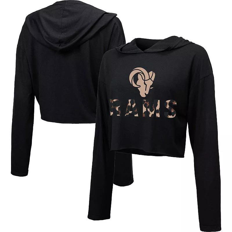 Women's Majestic Threads Black Miami Dolphins Leopard Cropped Pullover Hoodie, Size: Large Product Image