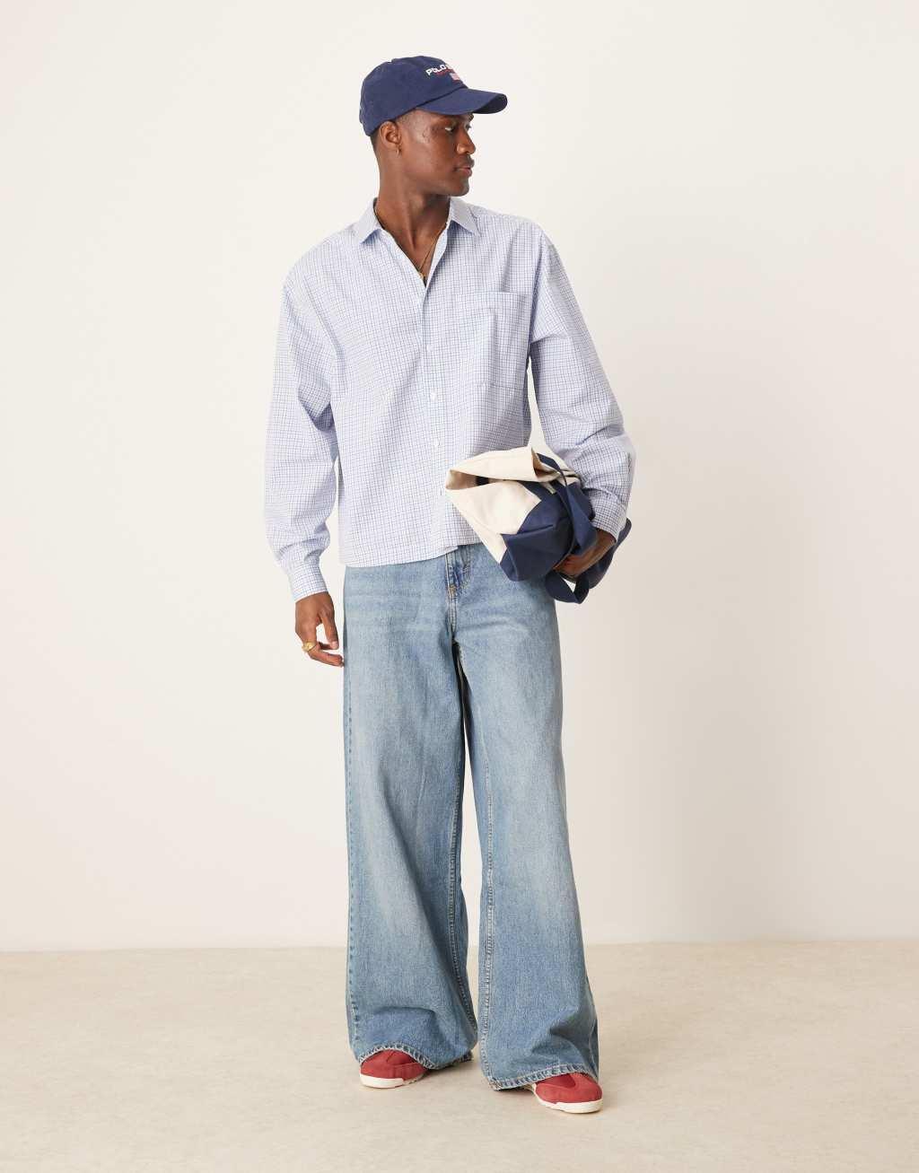 ASOS DESIGN oversize boxy shirt in blue plaid Product Image