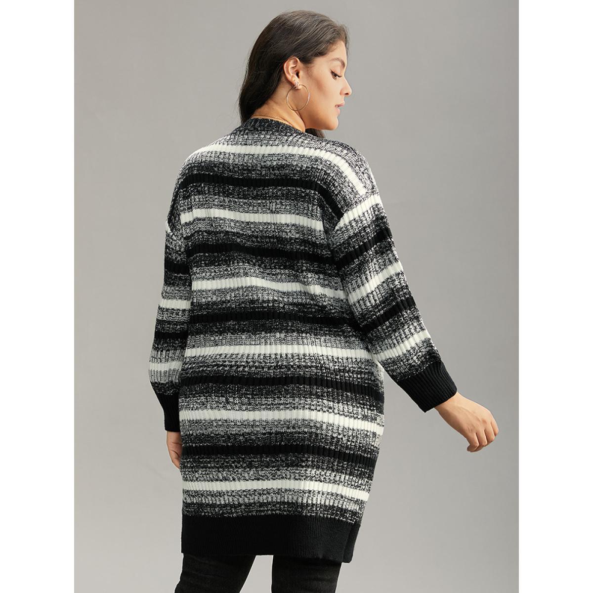 Plus Size Ombre Heather Patched Pocket Cardigan Black Women Casual Loose Long Sleeve Everyday Cardigans BloomChic 18-20/2X Product Image