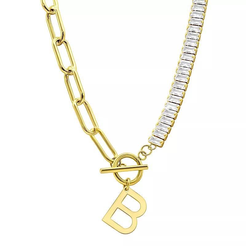 Adornia Gold Tone Half Crystal & Half Paperclip Initial Toggle Necklace, Women's, Size: 17", J Product Image