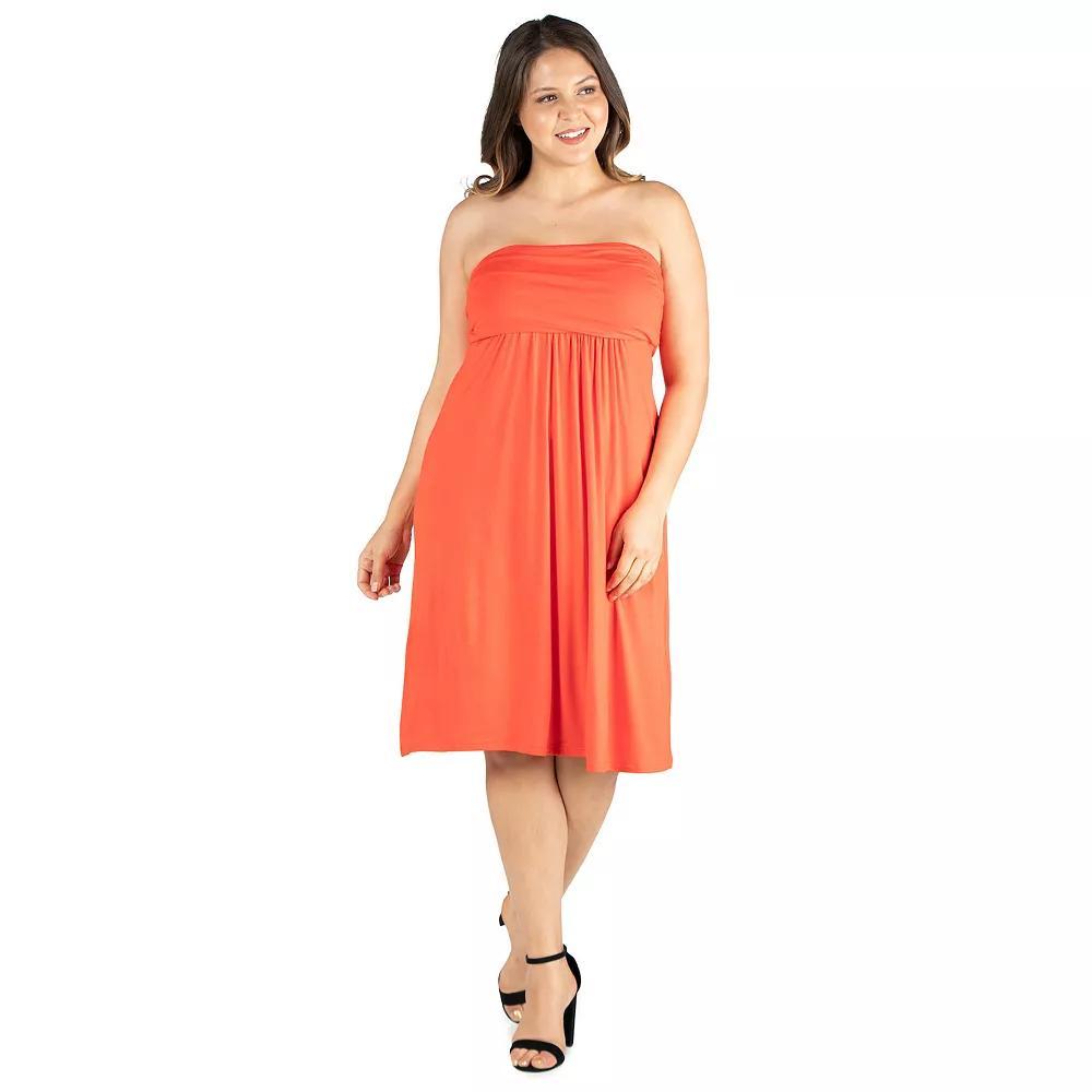 Plus Size 24seven Comfort Apparel Knee Length Strapless Mini Dress, Women's, Size: 3XL, Orange Product Image