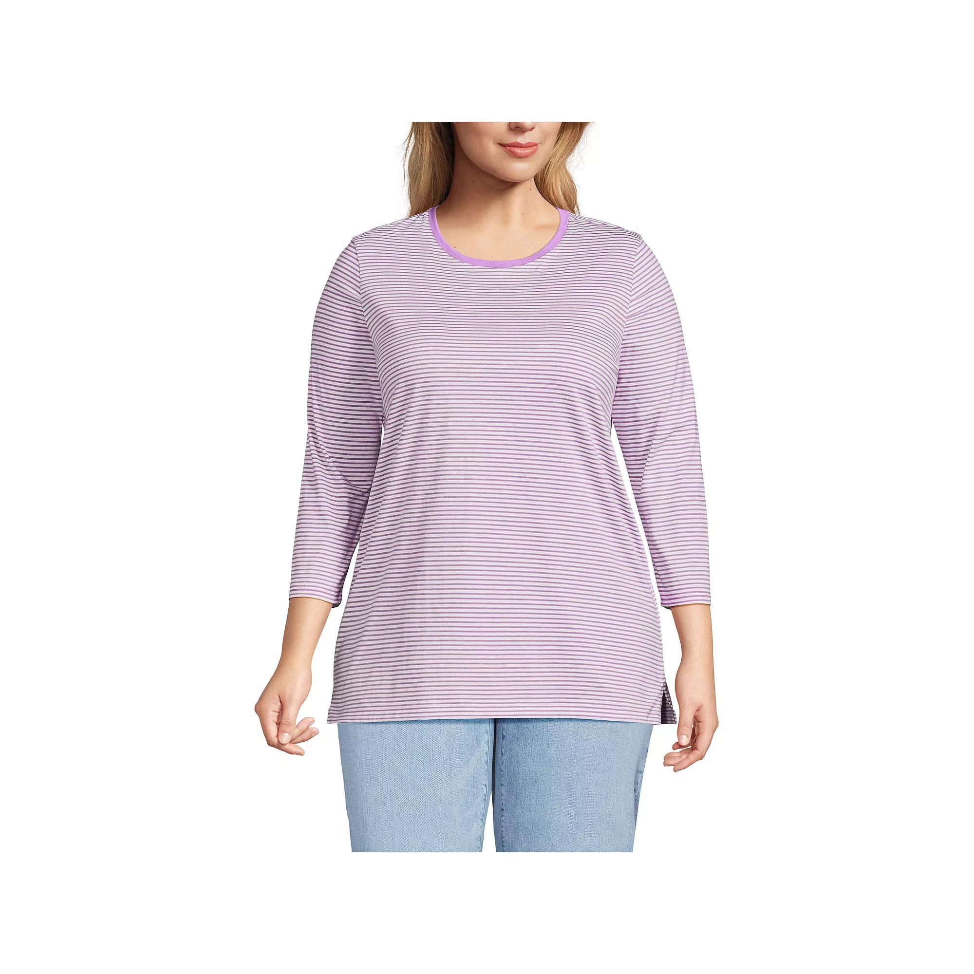Plus Size Lands' End Supima Cotton Relaxed Fit Crewneck Tunic, Women's, Size: 3XL, Soft Orchid Stripe Product Image