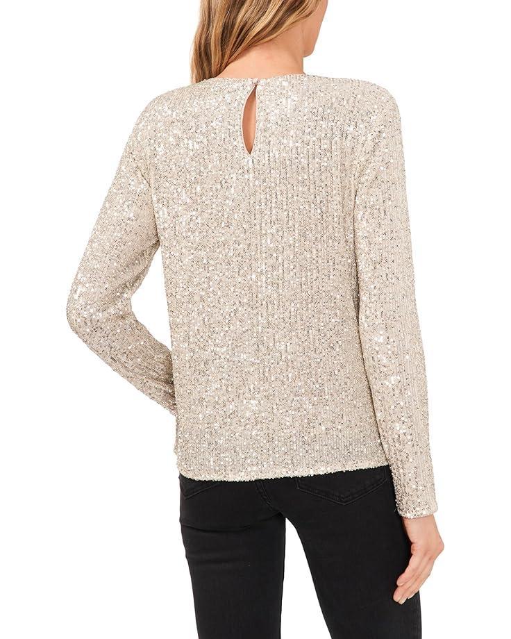 Long Sleeve V-Neck Top W/ Combo Sleeve & Neckline Product Image