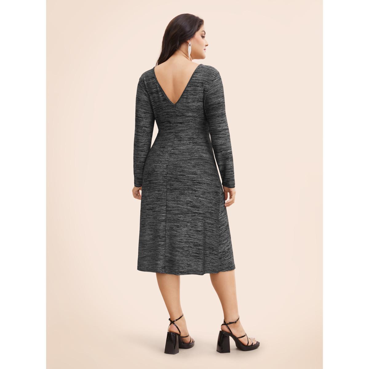 Plus Size Glitter Round Neck Backless Dress Black Women Cocktail Texture Party Curvy Bloomchic 28/5X Product Image