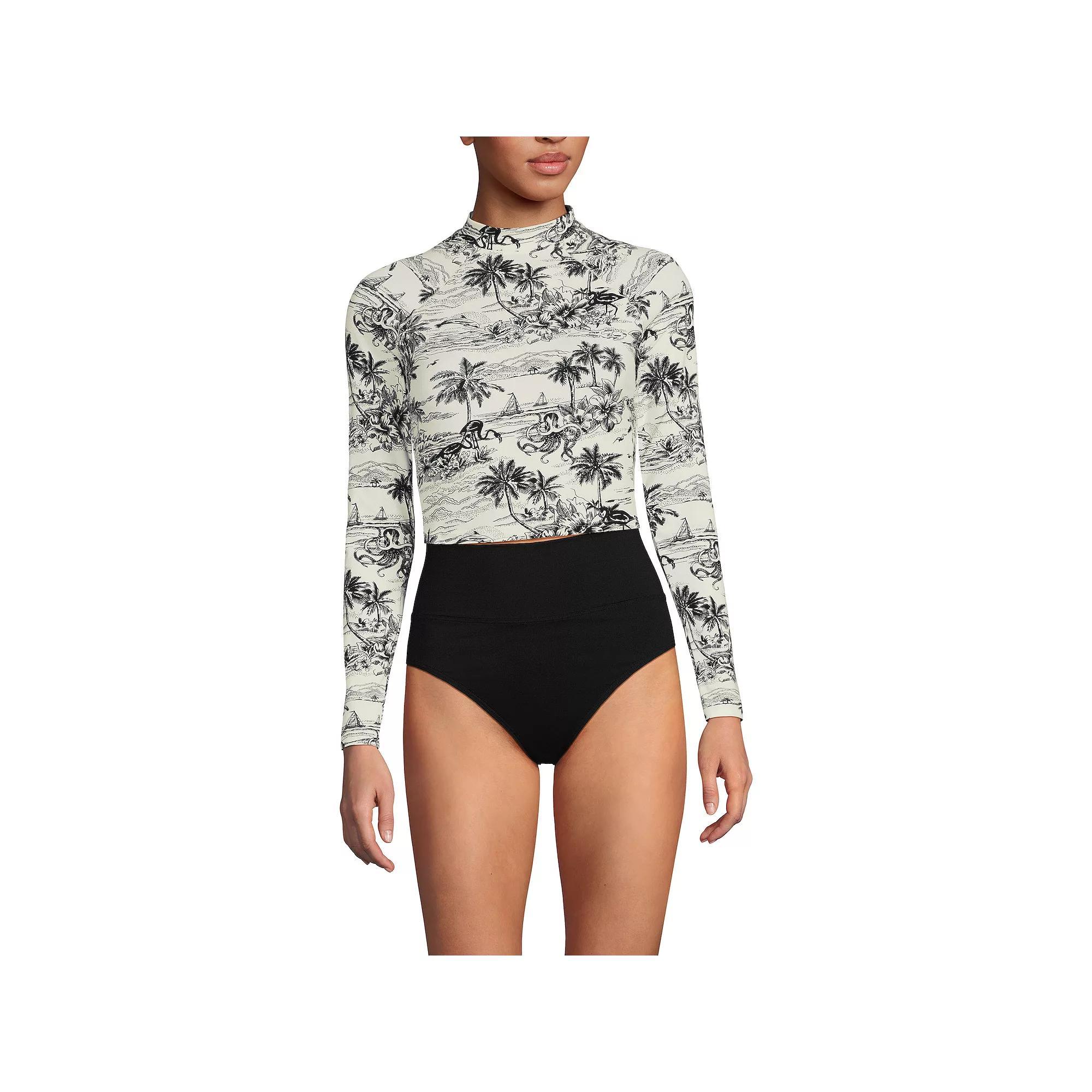 Women's Lands' End Long Sleeve Cropped UPF 50 Rash Guard Swim Top, Size: Small, Wild Purple Dark Wine Product Image