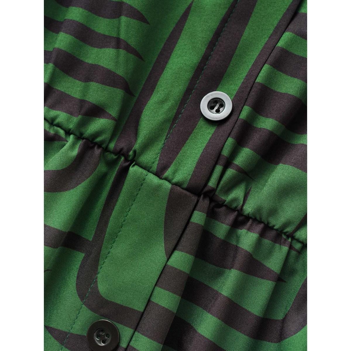 Plus Size Geometric Button Detail Cuffed Sleeve Dress DarkGreen Women At the Office Belted V-neck Short sleeve Curvy BloomChic 30/6X Product Image
