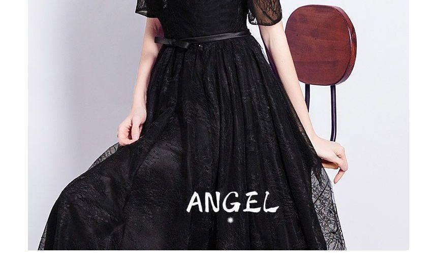 Short-Sleeve Lace A-Line Evening Gown Product Image