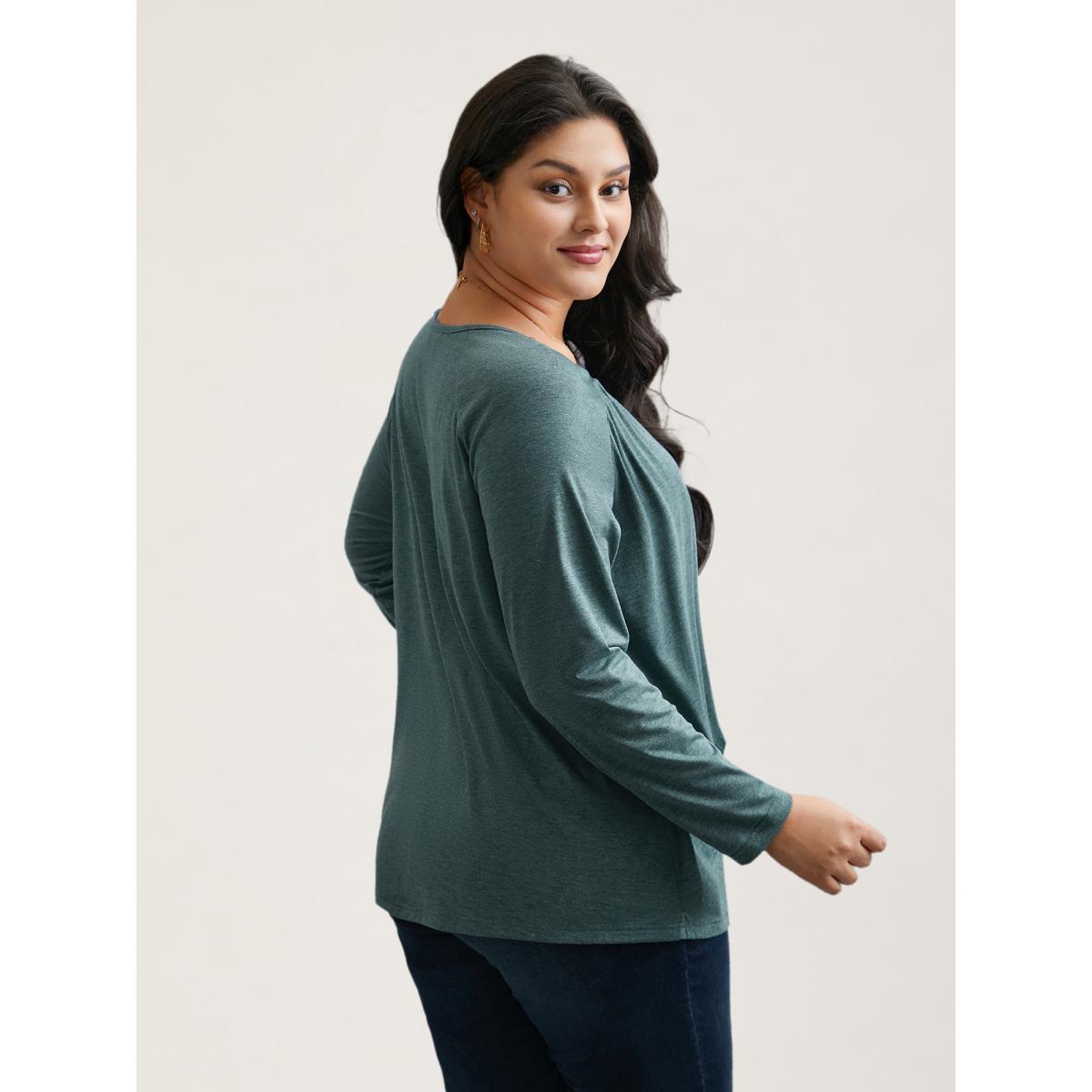 Plus Size 2-In-1 Gathered Ruffle Trim T-Shirt Teal Women Elegant Gathered Round Neck Everyday T-shirts BloomChic 10/M Product Image