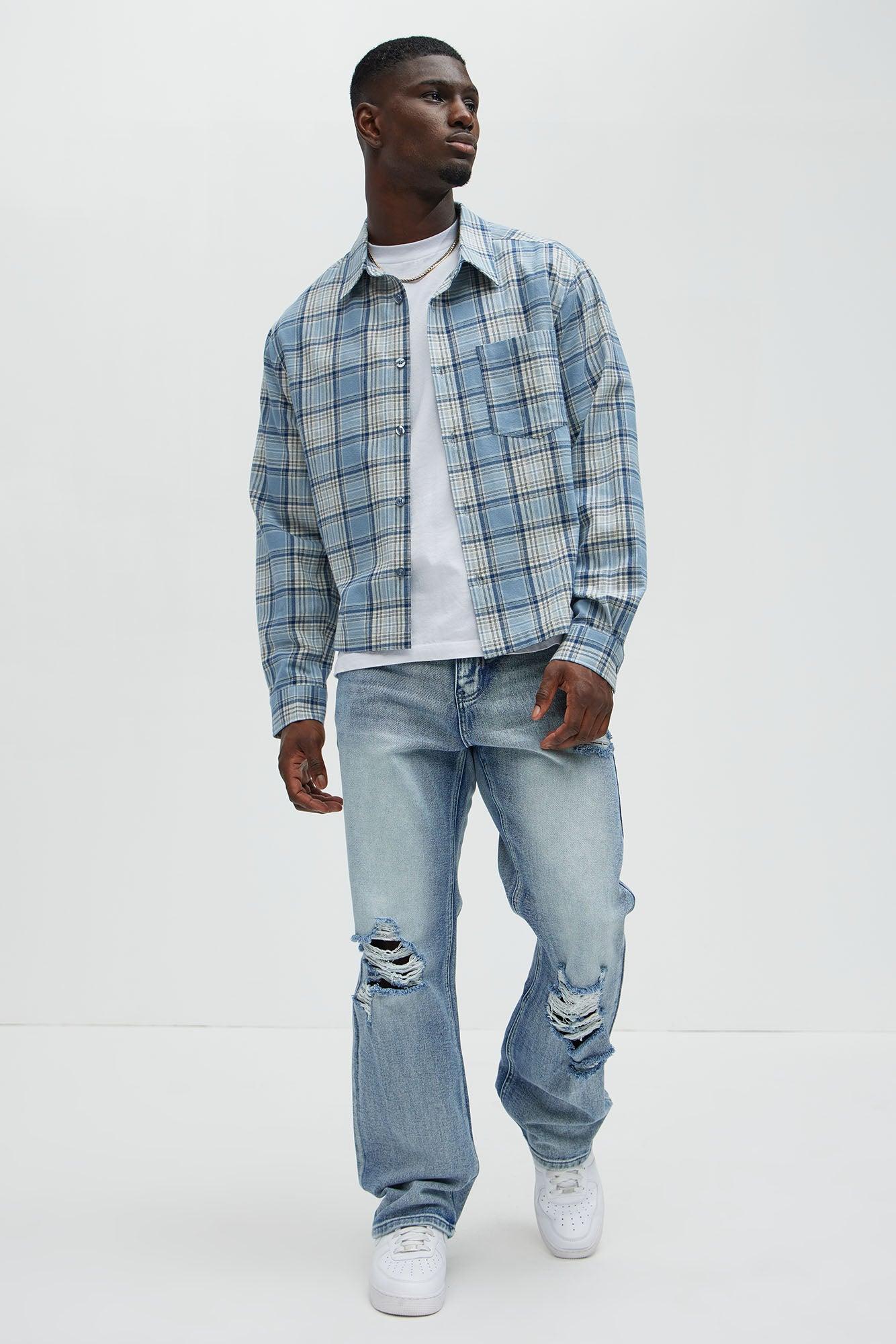 Delano Cropped Plaid Shirt - Blue/combo Product Image