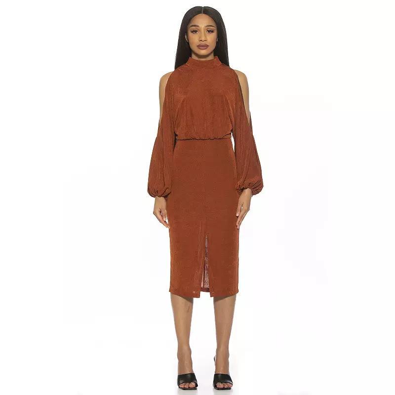 Women's ALEXIA ADMOR Sem Mockneck Cold Shoulder Midi Dress, Size: XS, Blue Product Image