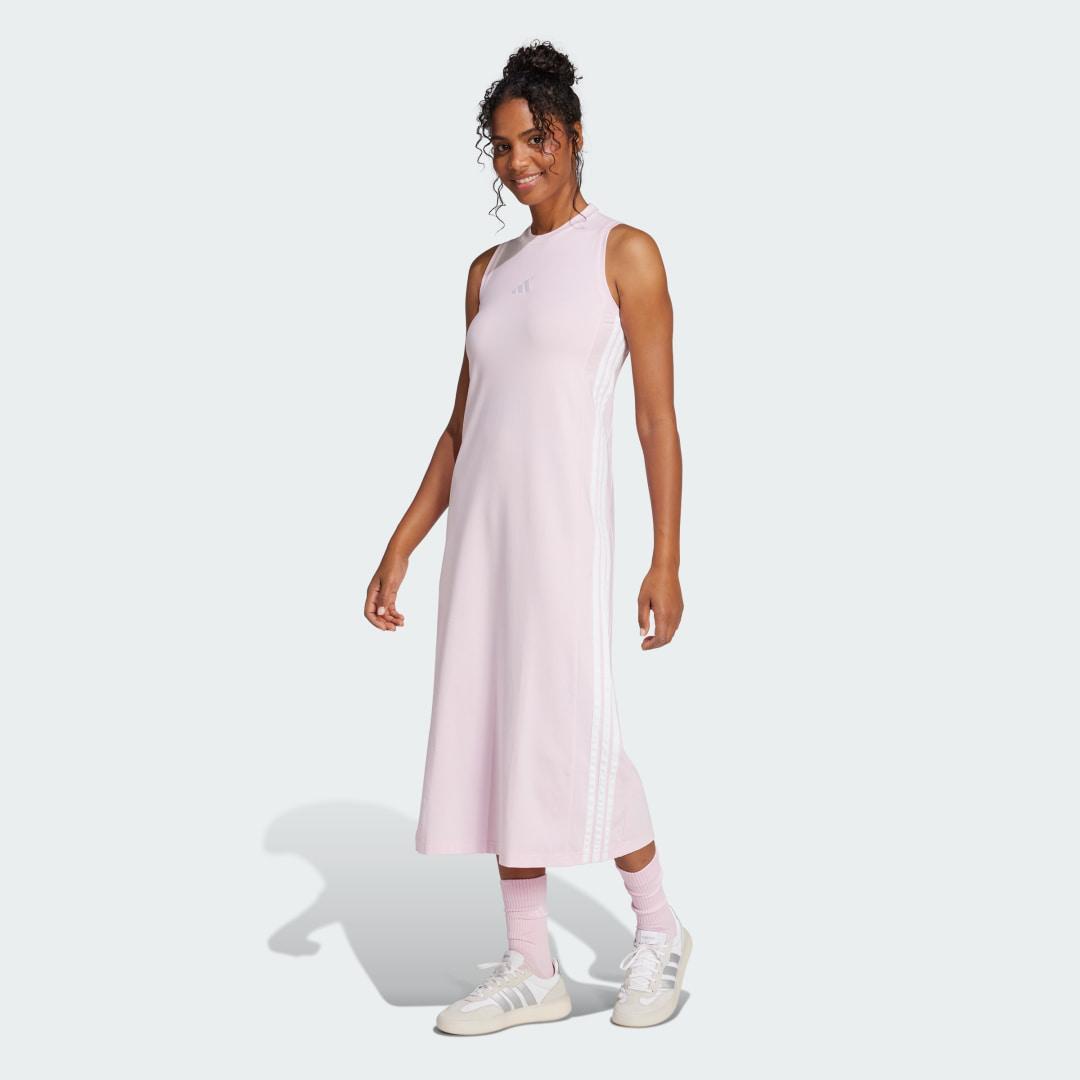 Women's adidas 3-Stripes Long Racerback Sportswear Dress, Size: XS, Clear Pink White Product Image