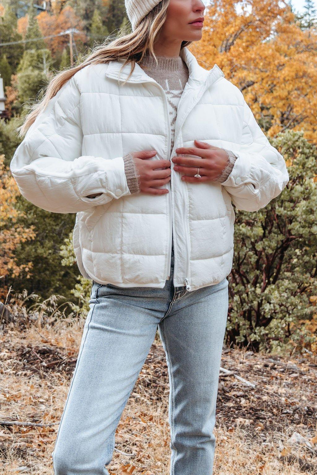 White Zip Up Puffer Jacket - FINAL SALE Product Image