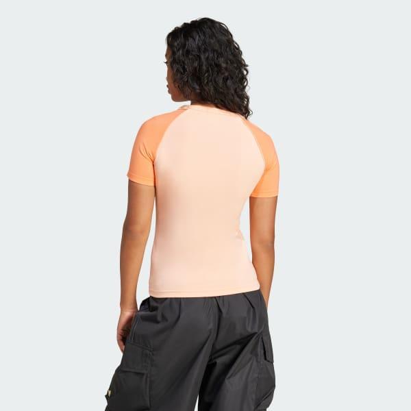 adidas Adicolor 3-Stripes Raglan Slim Tee Glow Pink L Womens Product Image
