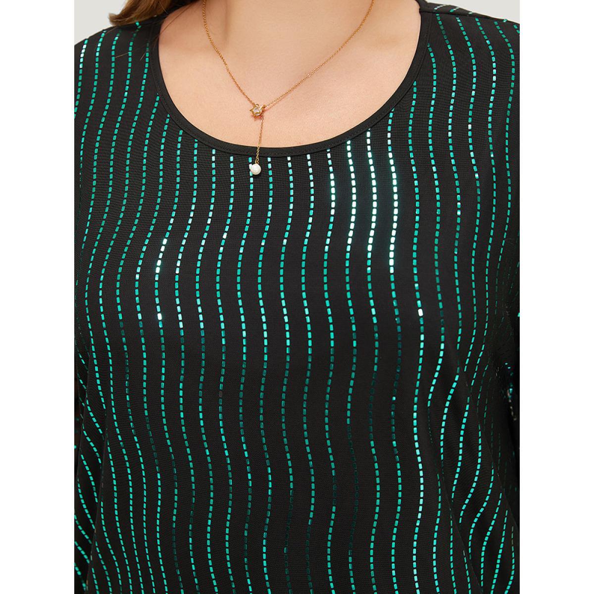 Plus Size Black Glitter Striped Mesh Batwing Sleeve Blouse Women Party Short sleeve Round Neck Going out Blouses BloomChic 22-24/3X Product Image