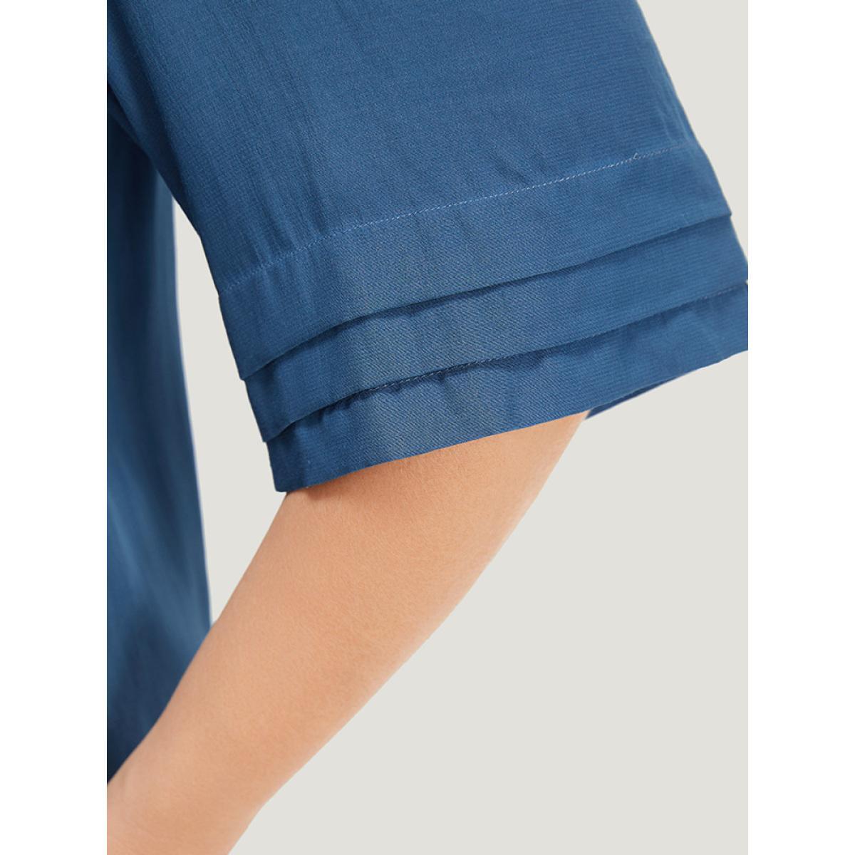 Plus Size Aegean Plain Knot Neck Half Sleeve Layered Blouse Women Office Half Sleeve Tie Neck Work Blouses BloomChic 28/5X Product Image