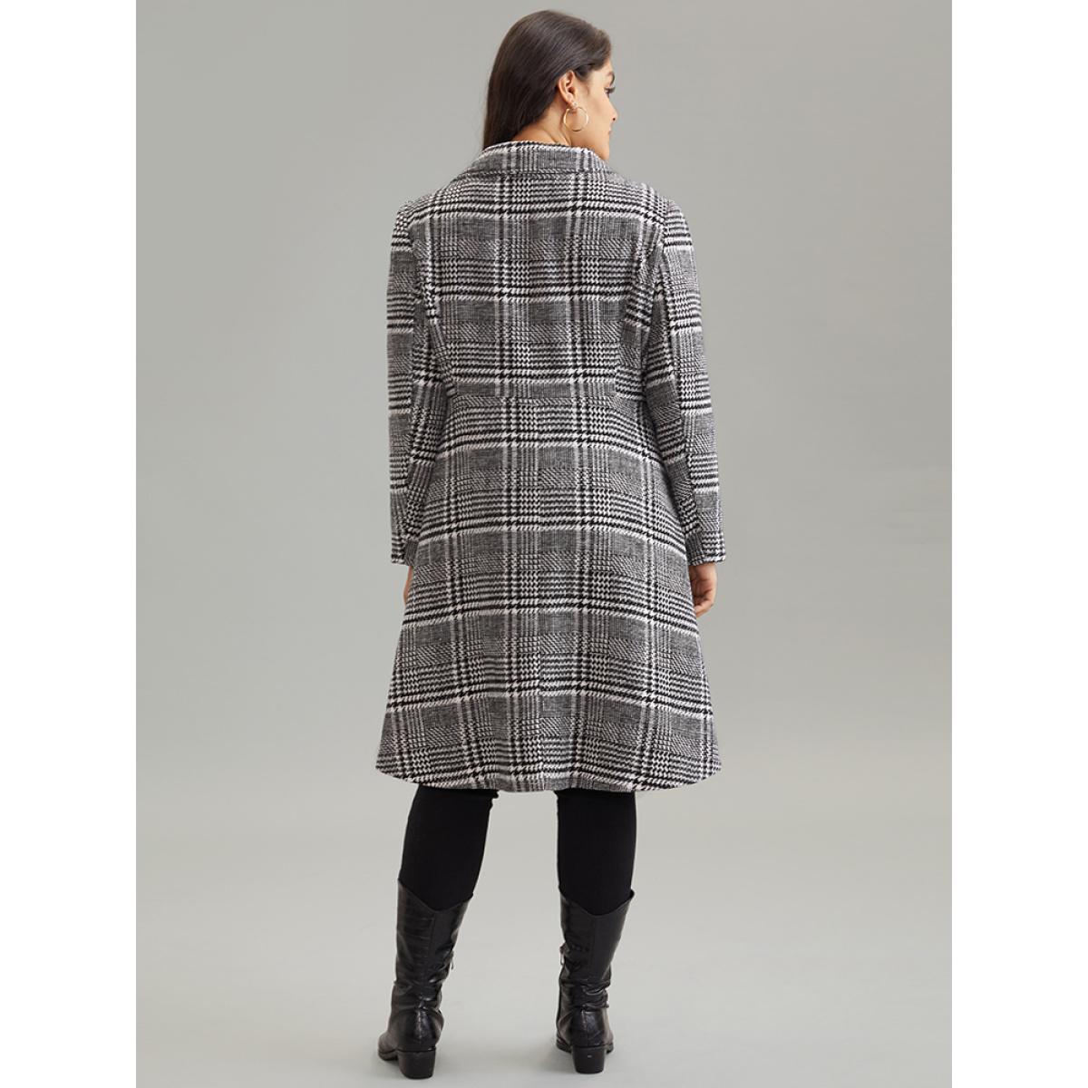 Plus Size Houndstooth Textured Double Breasted Pocket Coat Women Black Casual Texture Ladies Dailywear Winter Coats BloomChic 30/6X Product Image