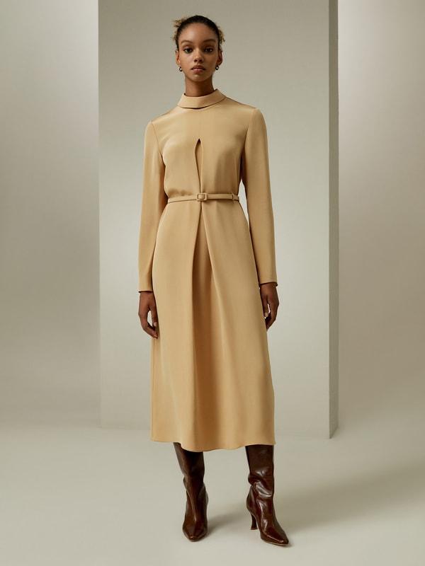 (Evanna) Stand Collar A Line Dress Product Image