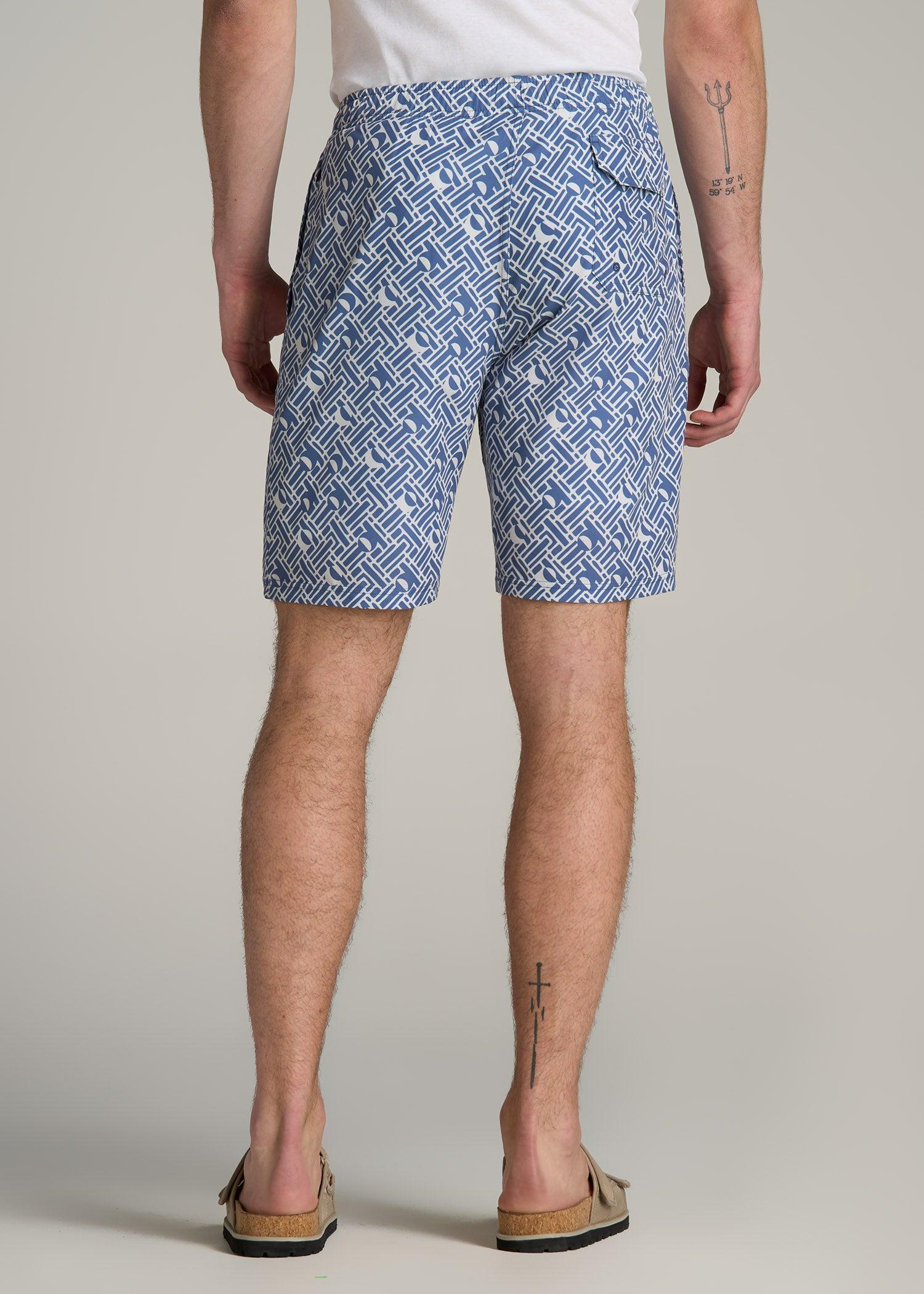 Volley Swim Shorts for Tall Men in Mid Blue Abstract Product Image
