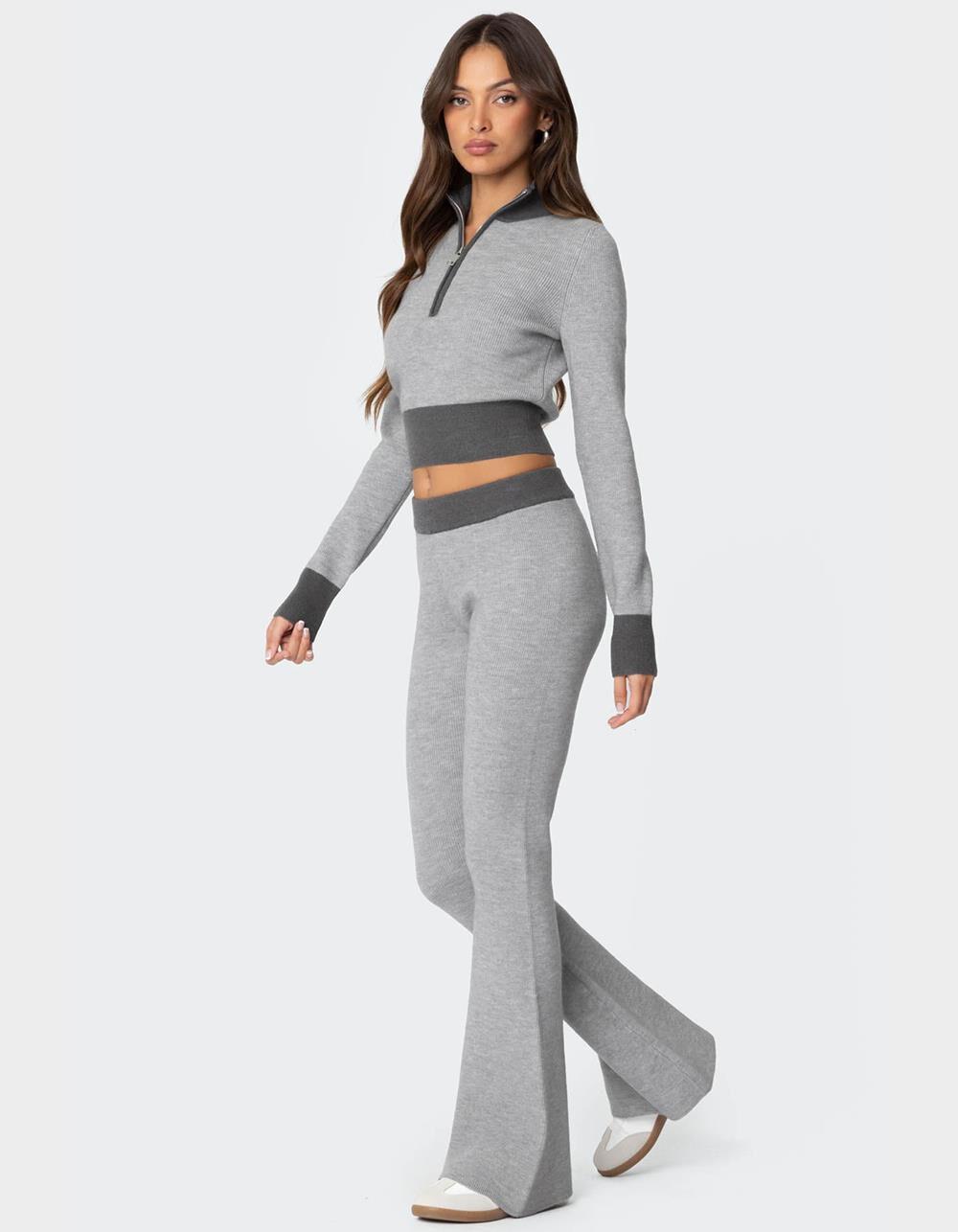 EDIKTED Lei Contrast Knit Flared Pants - GRAY Product Image