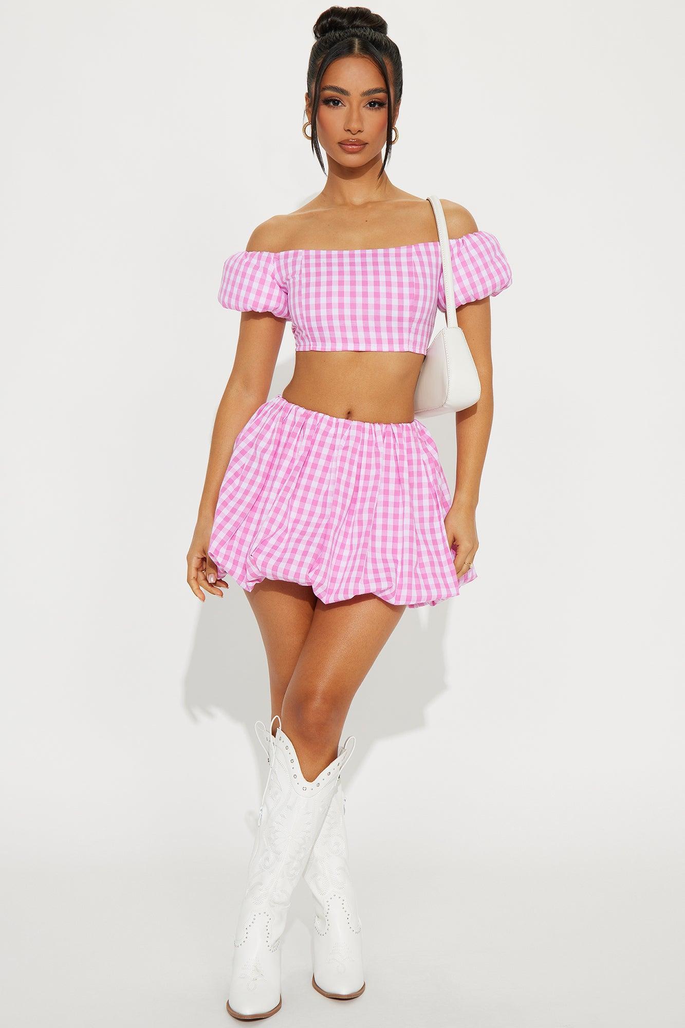 Little Miss Gingham Bubble Skirt Set - Pink/combo Product Image