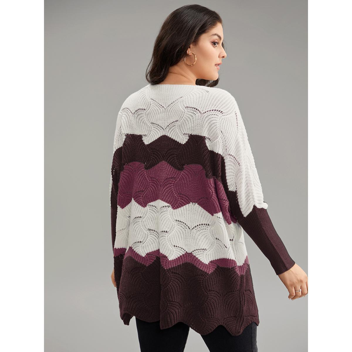 Plus Size Contrast Cut Out Batwing Sleeve Pullover RedViolet Women Casual Loose Long Sleeve V-neck Everyday Pullovers BloomChic 14-16/1X Product Image