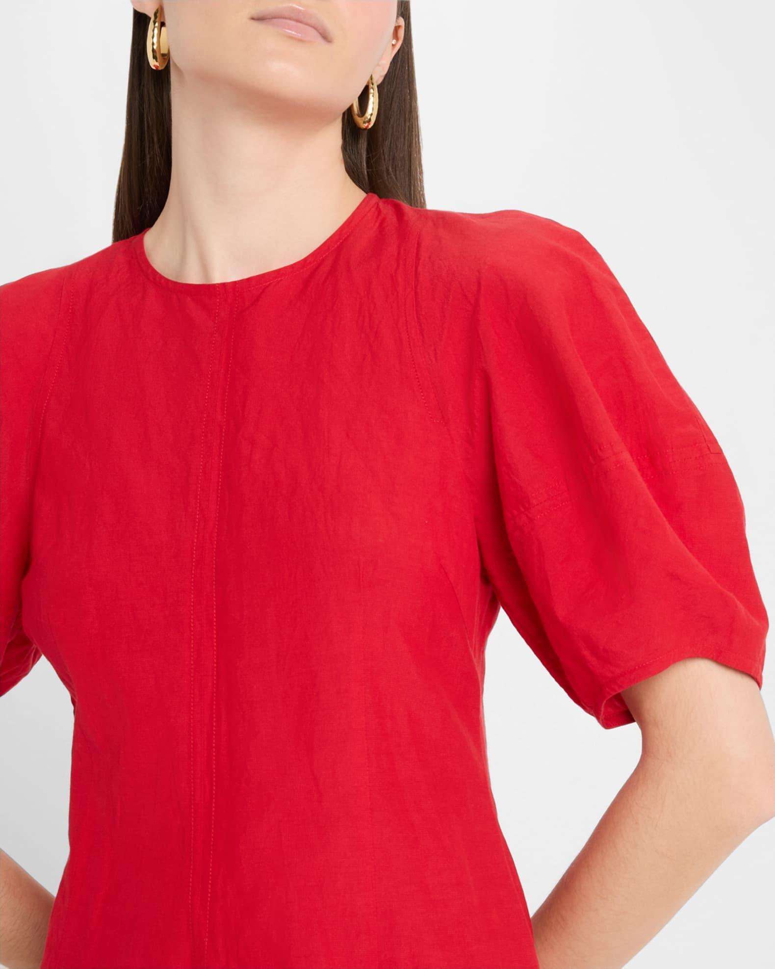 Bettina Topstitched Puff-Sleeve Mini Dress Product Image