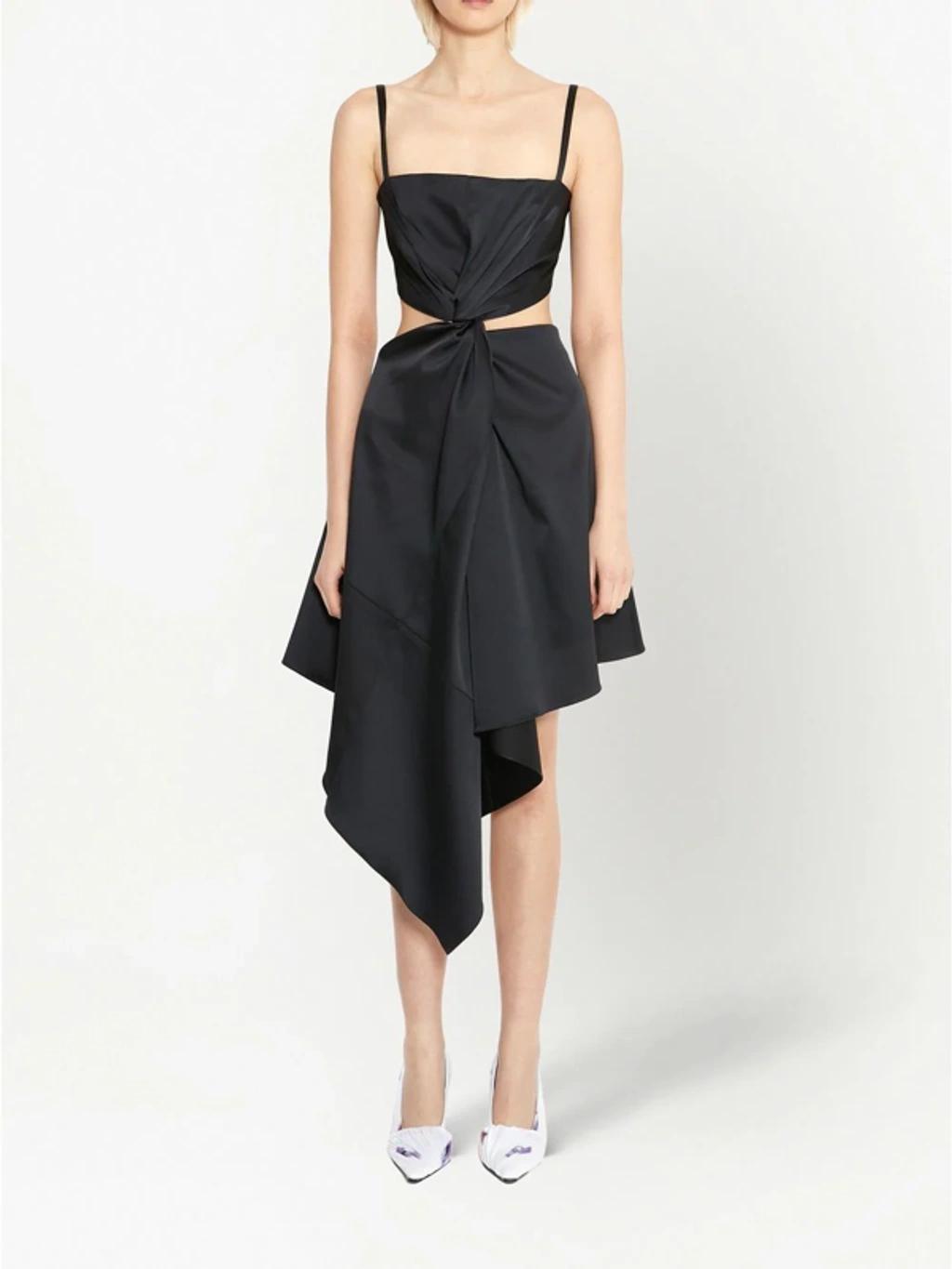 JW ANDERSON Asymmetric Twist-front Cutout Satin Dress In Black Product Image