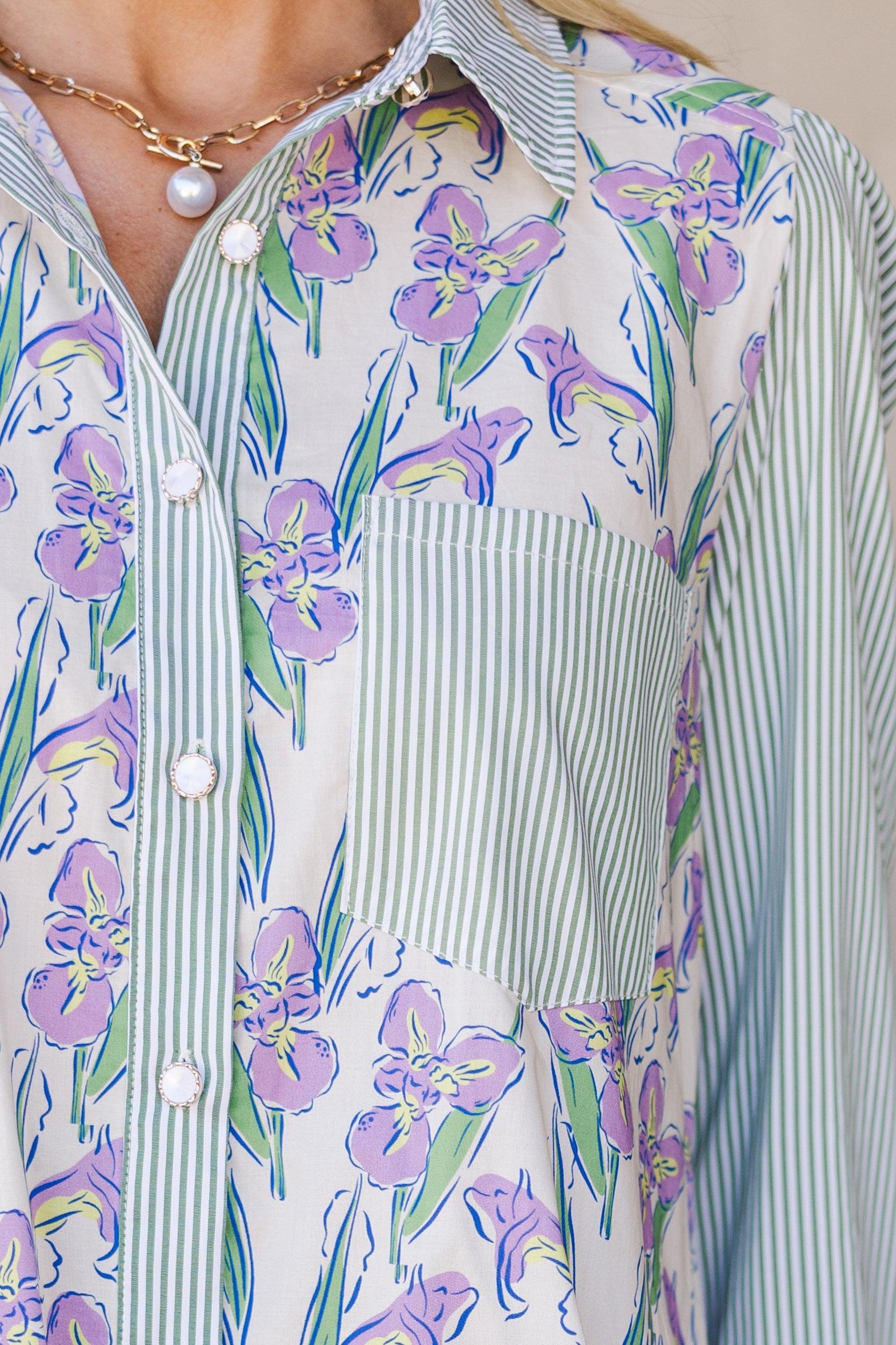All Your Own Green Mixed Floral Shirt Dress Female Product Image