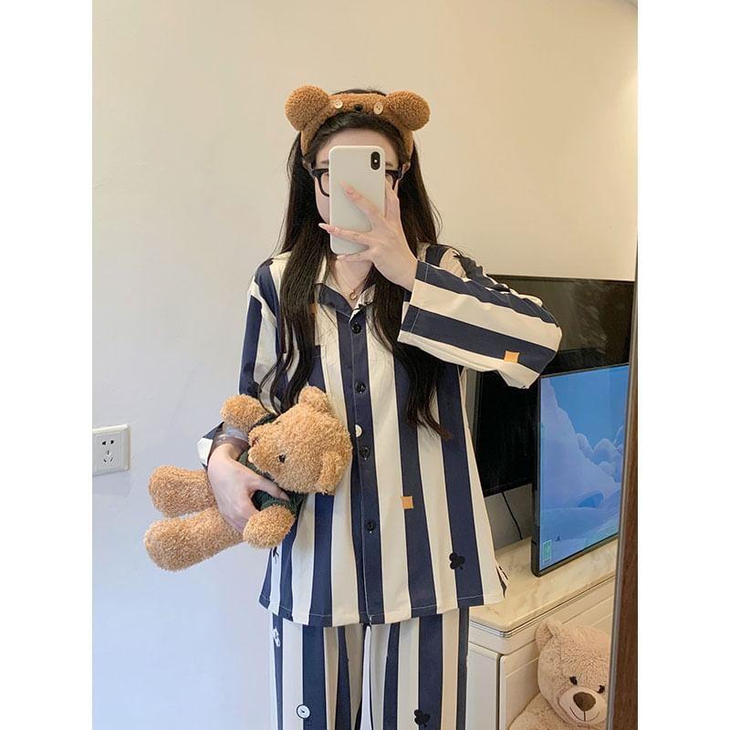 Pajama Set: Long-Sleeve Striped Shirt + Pants Product Image