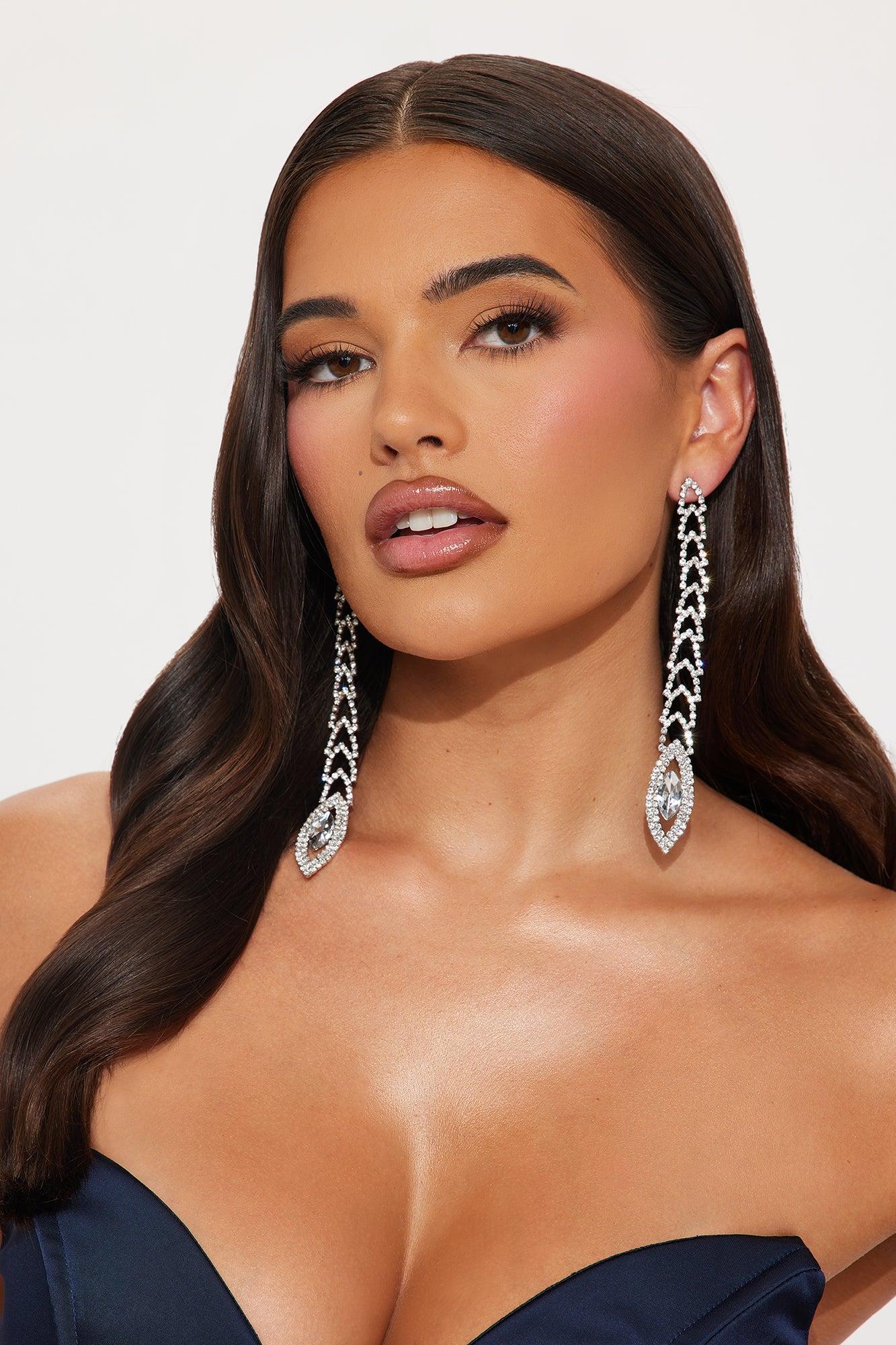 Out Shine You Rhinestone Drop Earrings - Silver Female Product Image
