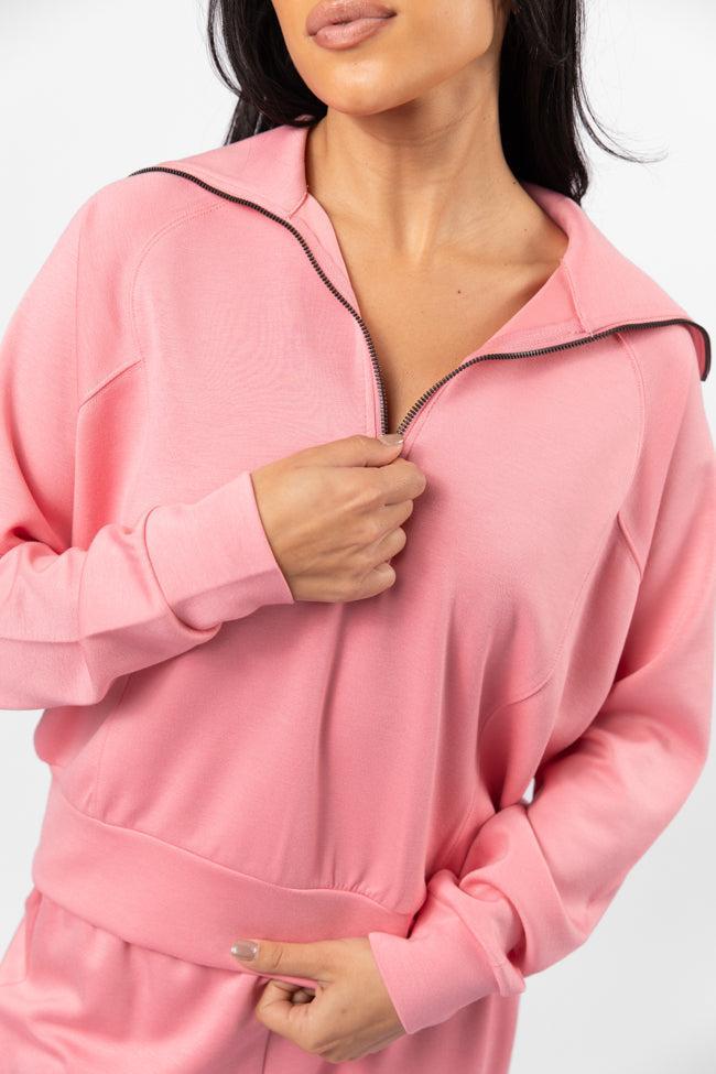 Let's Just Stay Pink Quarter Zip Knit Pullover SALE Product Image