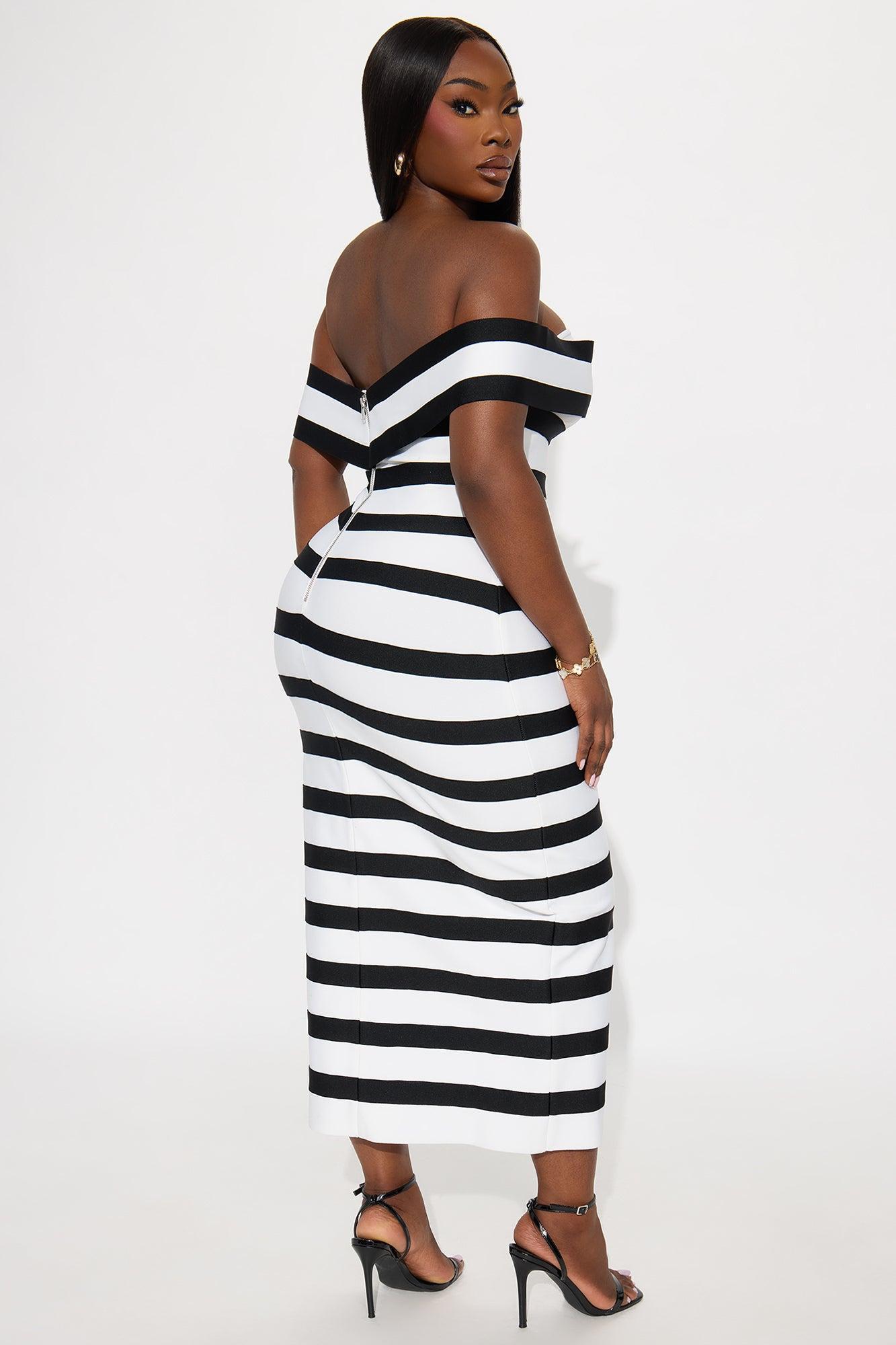 Zaria Striped Bandage Midi Dress - Black/White Female Product Image