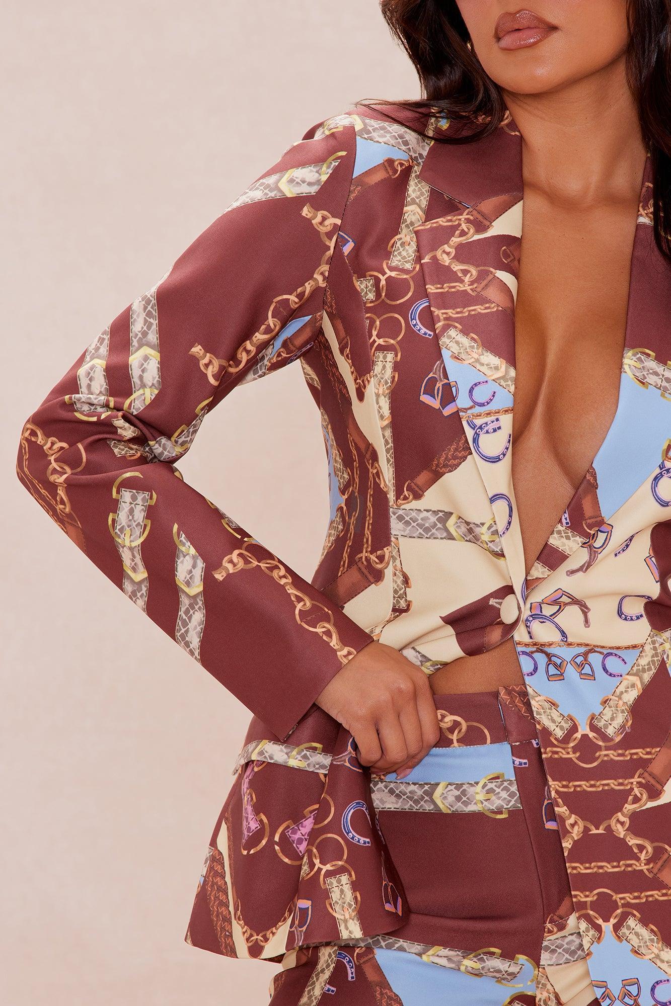 Paula Blazer Pant Suit Set - Brown/combo Product Image