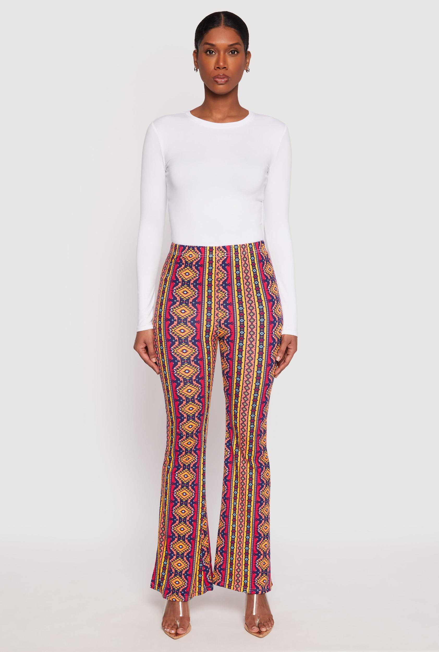 Womens Border Print High Waist Flared Pants Product Image
