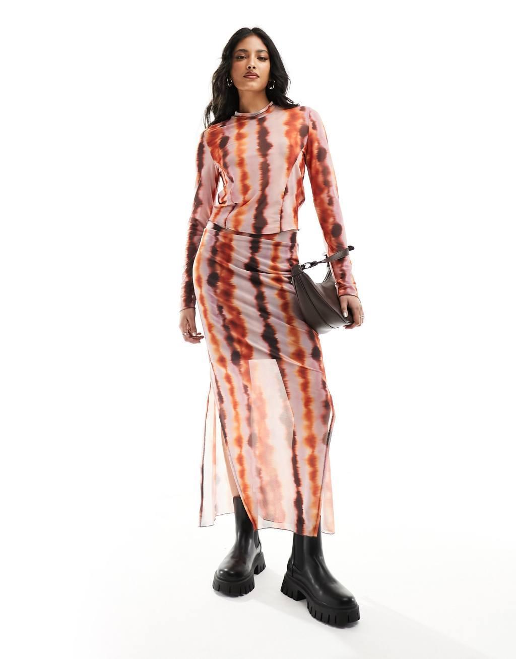 Pieces tie dye jersey midi skirt Product Image