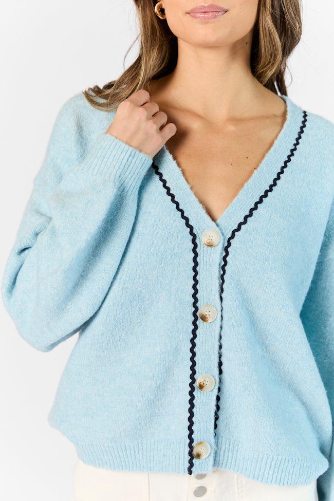 Good Graces Blue and Navy Rickrack Trim Cardigan Product Image