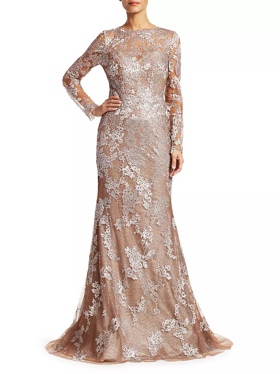 Floral-Embroidered Trumpet Gown Product Image