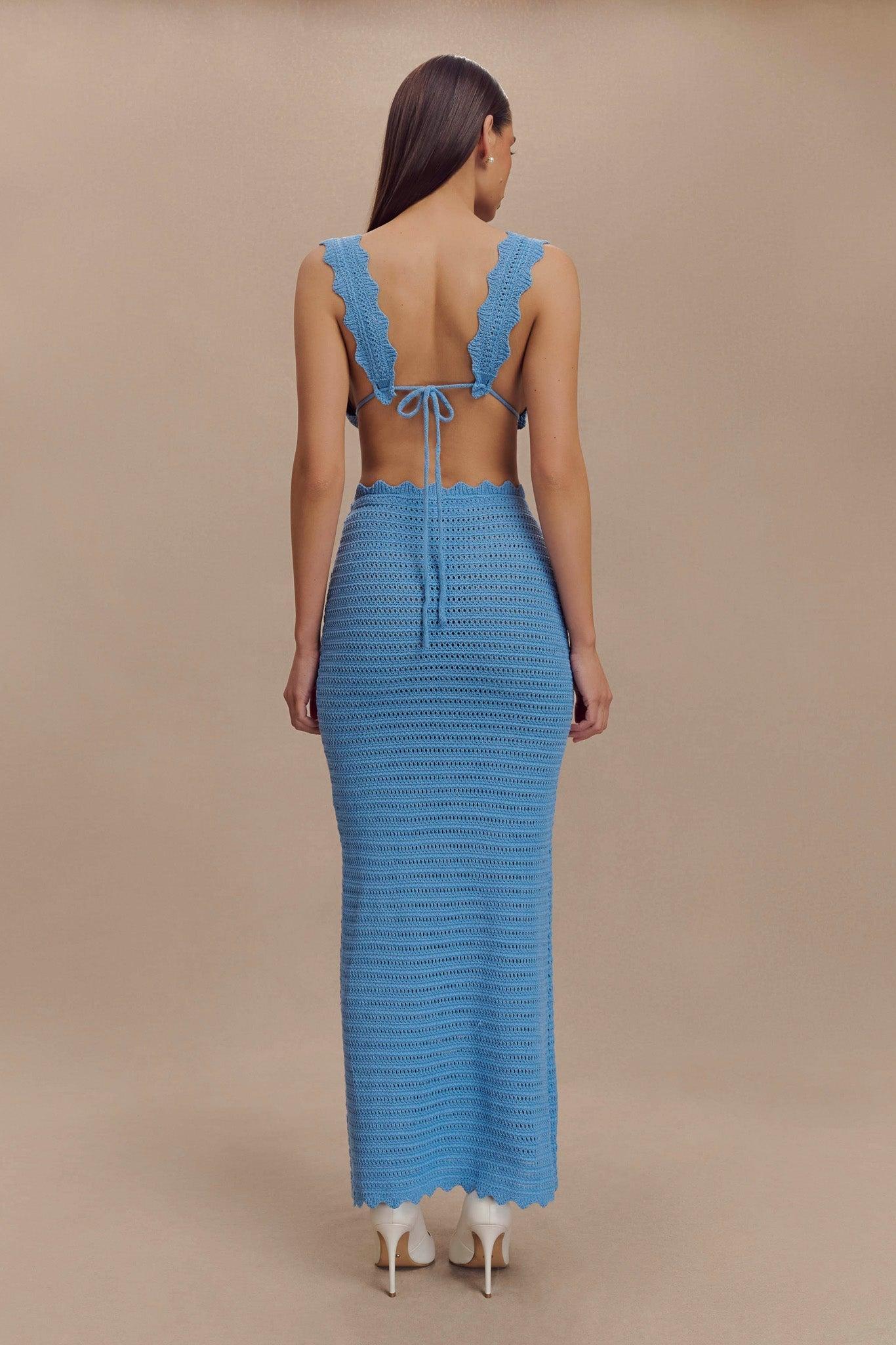 Jadia Crochet Fishtail Maxi Skirt - Cornflower Blue Product Image