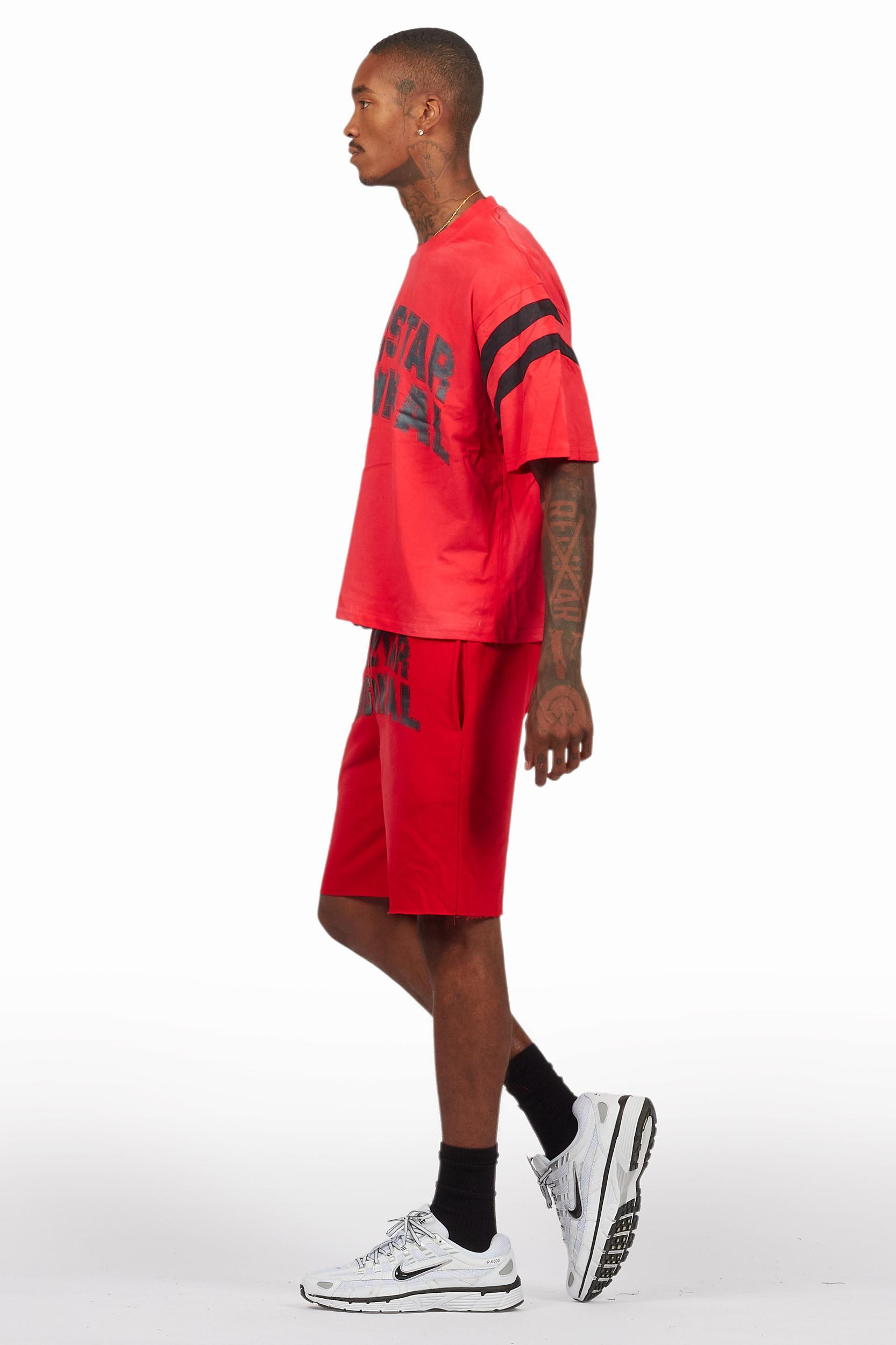Tumo Red Crop Boxy Tee Short Set Male Product Image