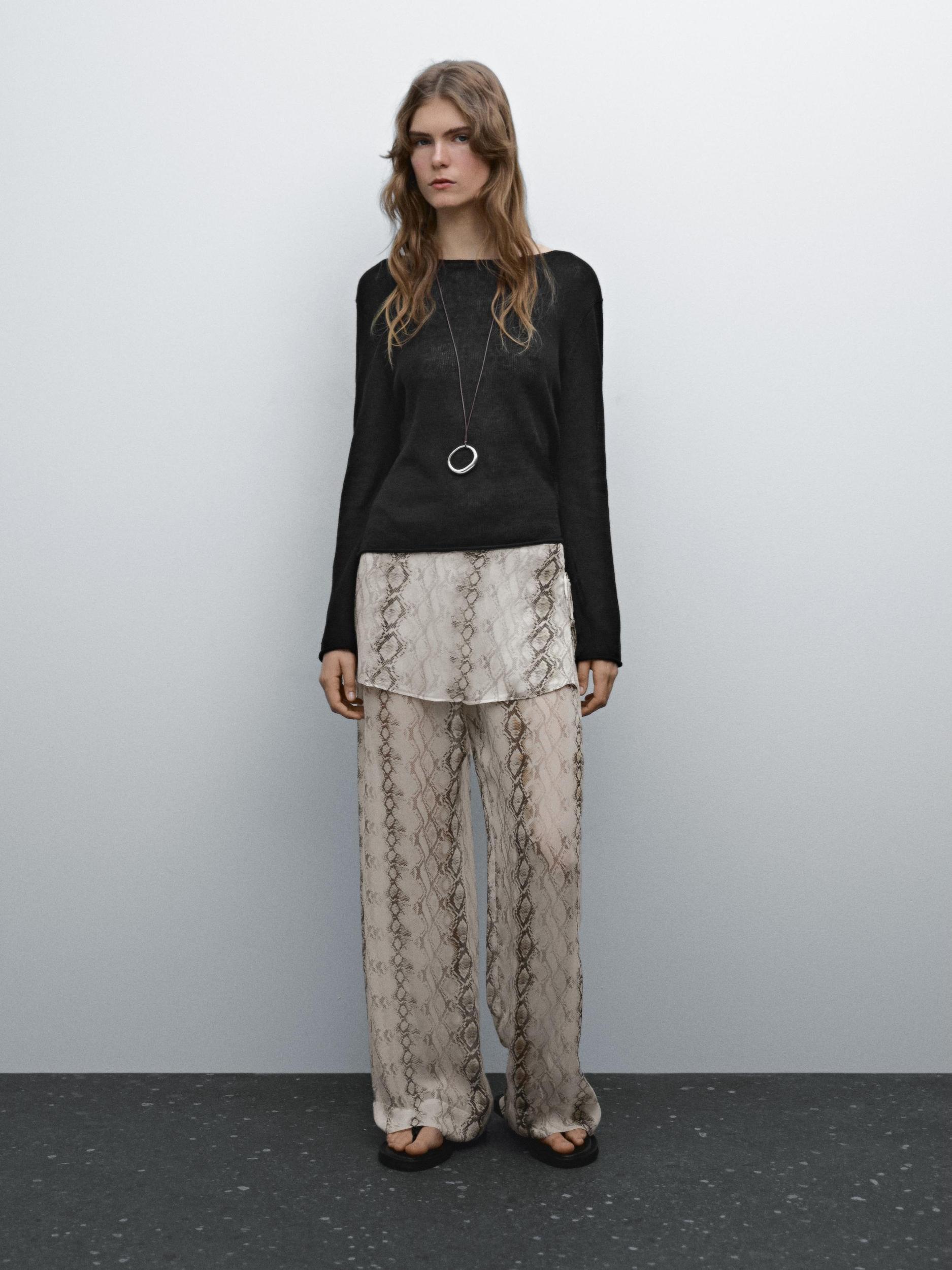 Lightweight flowing animal print trousers Product Image