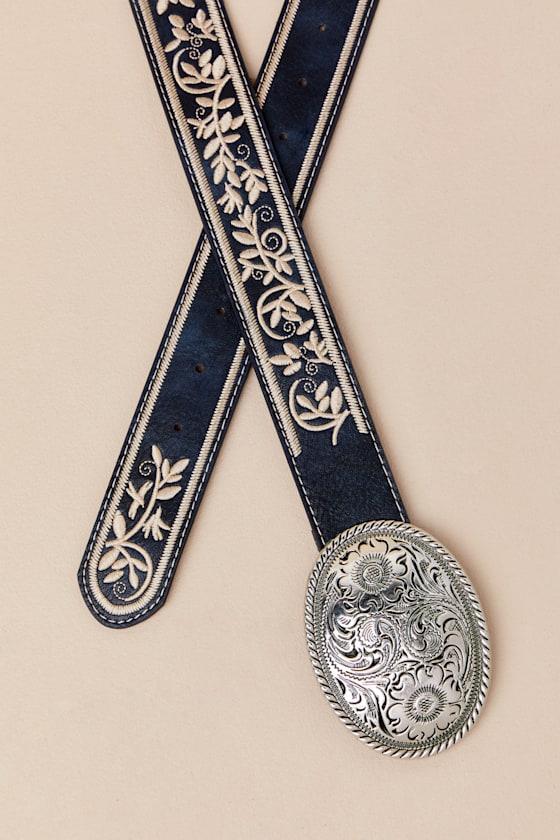 Cowgirl Favorite Navy Floral Embroidered Western Belt Product Image