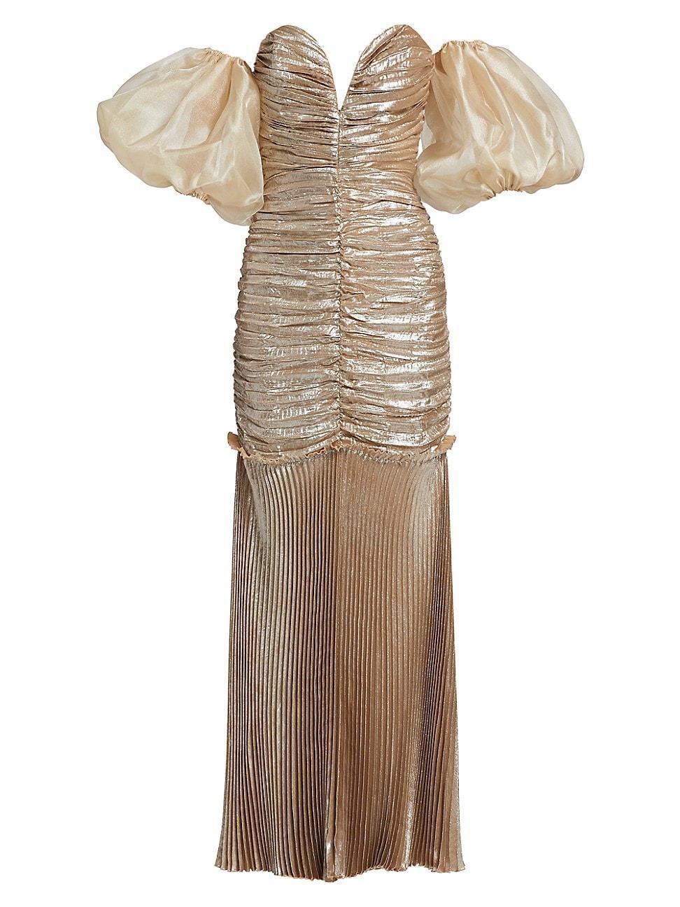 Womens La Fete Parlour Metallic Ruched Balloon-Sleeve Gown Product Image
