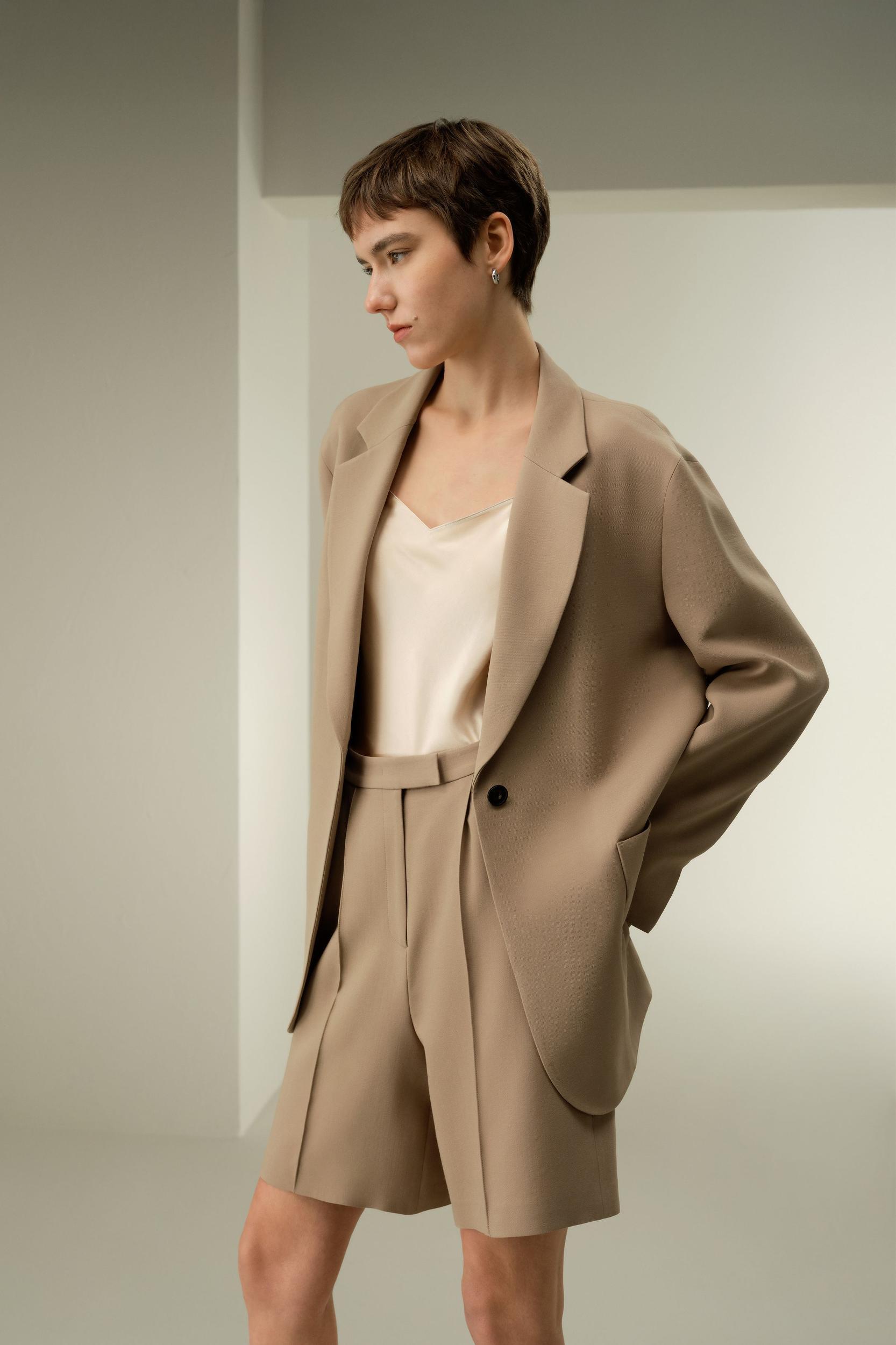 Single-Button Silk-Wool Blend Blazer Product Image