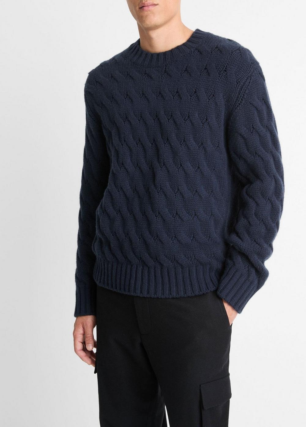 Mens Wool Cable-wave Crew Neck Sweater, Coastal Blue, Size L Vince Product Image
