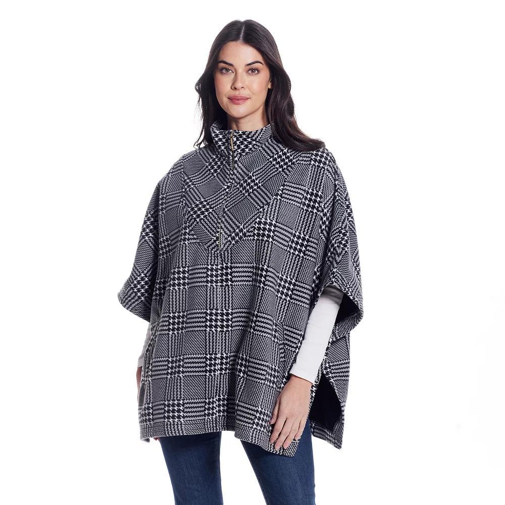 Women's Weathercast Zip Fleece Poncho, Black White Product Image