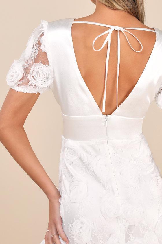 Gorgeous Elevation White Lace Rosette Puff Sleeve Midi Dress Product Image